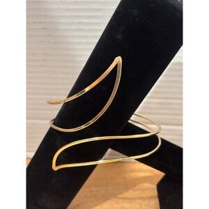 Gold Tone Spiral Upper Arm Cuff Bracelet Minimalist Wrap Around Statement Jewelr